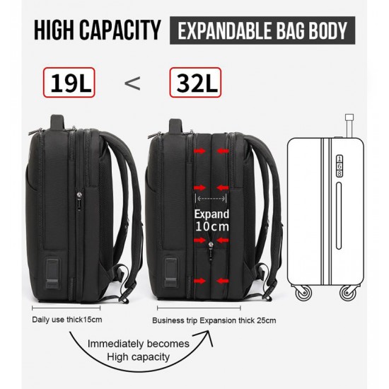 ARCTIC HUNTER τσάντα πλάτης B00345 με θήκη laptop 15.6", USB, 19-32L, μαύρη
