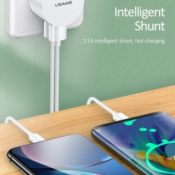 USAMS φορτιστής τοίχου T20, 2x USB, 2.1A, λευκός