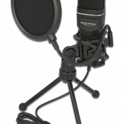 DELOCK Mικρόφωνο studio με pop φίλτρο & αντιανέμιο 66331, πυκνωτικό, USB