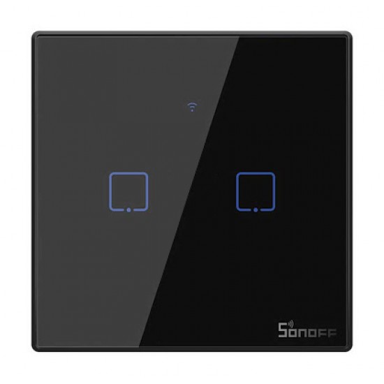 SONOFF smart διακόπτης ΤΧ-T3EU2C, αφής, Wi-Fi, διπλός, μαύρος
