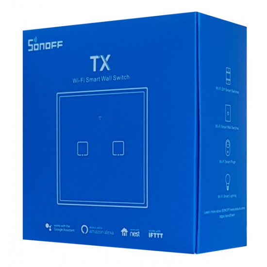SONOFF smart διακόπτης ΤΧ-T3EU2C, αφής, Wi-Fi, διπλός, μαύρος