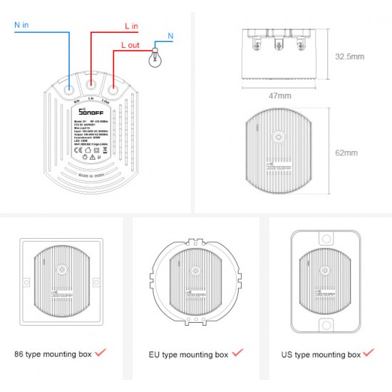 SONOFF smart dimmer switch D1, WiFi