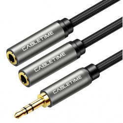 CABLETIME καλώδιο ήχου 3.5mm σε 2x 3.5mm CT-P12G, 3-pole, 20cm, μαύρο