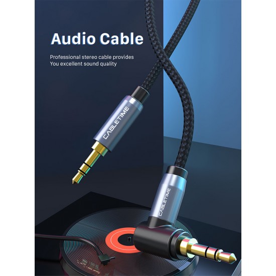 CABLETIME καλώδιο ήχου 3.5mm CT-P11RGN, γωνιακό, AUX, 1.8m, μαύρο
