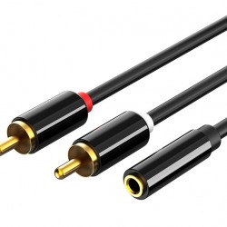 CABLETIME καλώδιο ήχου 3.5mm σε 2x RCA CT-H12G, 20cm, μαύρο