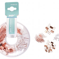 MP σετ γραφείου PA360-02 με συνδετήρες, κλιπ & πινέζες, ροζ χρυσό