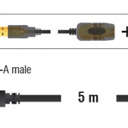 DELOCK καλώδιο USB 2.0 αρσενικό σε θηλυκό 82308, active, 5m, μαύρο