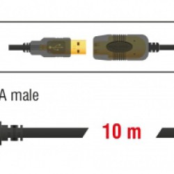 DELOCK καλώδιο USB 2.0 αρσενικό σε θηλυκό 82446, active, 10m, μαύρο