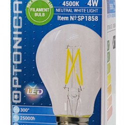 OPTONICA LED λάμπα A60 Filament 1858, 4W, 4500K, E27, 400lm