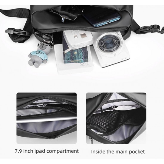 MARK RYDEN τσάντα ώμου MR8616, με θήκη tablet 7.9", 4L, αδιάβροχη, μαύρη