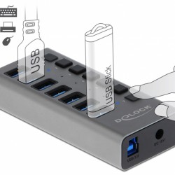 DELOCK USB hub 63669 με διακόπτες, 7x θυρών, 5Gbps, γκρι