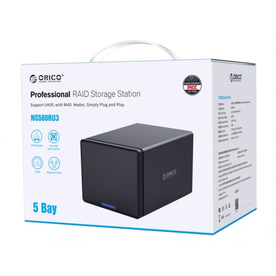 ORICO NAS για 5x 3.5" HDD NS500RU3 USB 3.0, 5Gbps, έως 80TB, μαύρη