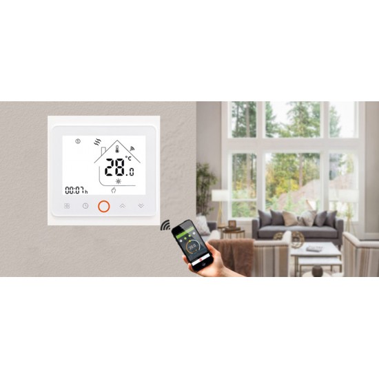 Smart θερμοστάτης πετρελαίου BHT-002-GBLWDB, dual band WiFi, χωνευτός, λευκός
