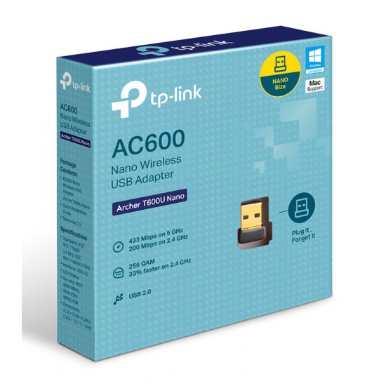 TP-LINK ασύρματος USB αντάπτορας δικτύου Archer T600U Nano, 600Mbps, V.1
