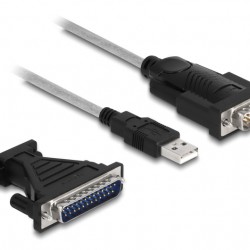 DELOCK καλώδιο USB σε RS-232 DB9 61314 με αντάπτορα DB25, 1.8m, μαύρο
