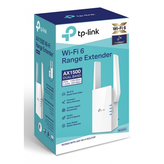 TP-LINK WiFi 6 range extender RE505X, AX1500 dual-band, Ver: 1.0