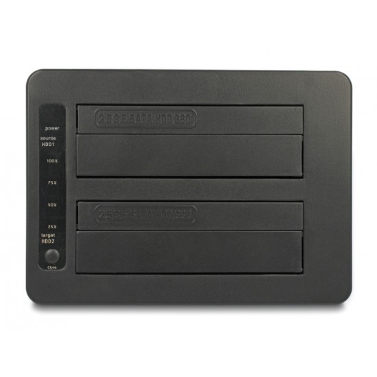 DELOCK docking station για 2.5" ή 3.5" SATA HDD/SSD 64183, 2 θέσεων, με card reader, 5Gbps, clone function, μαύρο