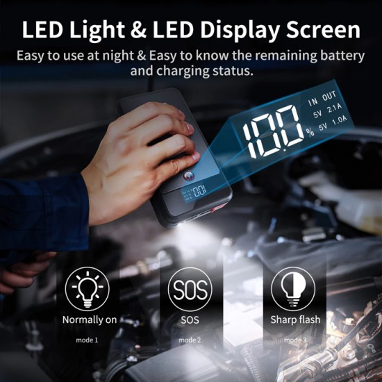 UTRAI εκκινητής μπαταρίας αυτοκινήτου Jstar Air με φακό, 12V/1000A, 13000mah