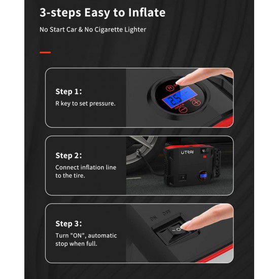 UTRAI εκκινητής μπαταρίας/συμπιεστής αέρος Jstar 5 με φακό, 12V/2000A, 24000mAh