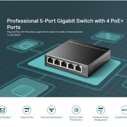 TP-LINK desktop switch TL-SG1005LP, 5-Port Gigabit, 4x PoE+, Ver. 2.0