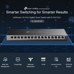 TP-LINK JetStream switch TL-SG2016P, 16-Port Gigabit, 8x PoE+, Ver. 1.0