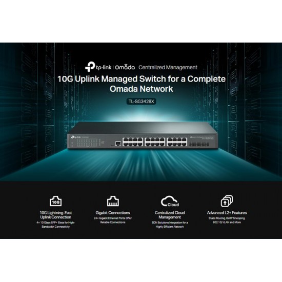 TP-LINK L2+ Managed Switch TL-SG3428X, 24-Port Gigabit, 4x SFP+, Ver.1.4