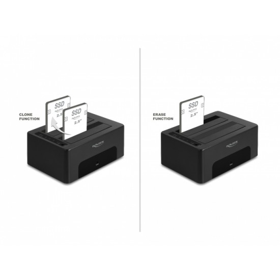 DELOCK docking station για 2.5" ή 3.5" SATA HDD/SSD 64187, 2 θέσεων, 5Gbps, clone/erase function, μαύρο