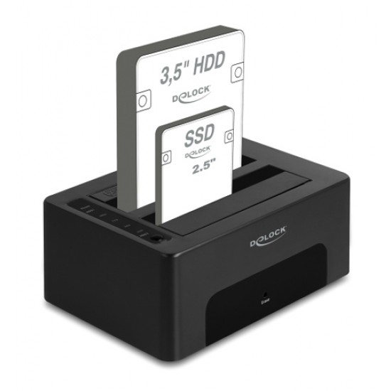 DELOCK docking station για 2.5" ή 3.5" SATA HDD/SSD 64187, 2 θέσεων, 5Gbps, clone/erase function, μαύρο