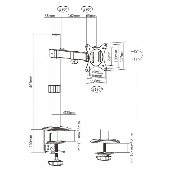 BRATECK βάση γραφείου οθόνης LDT66-C011, 17-32", έως 9kg