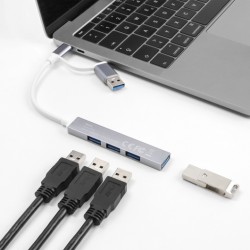 DELOCK USB hub 64214, 4x θυρών, 5Gbps, USB & USB-C σύνδεση, γκρι