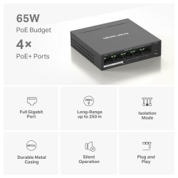 MERCUSYS Desktop Switch MS105GP, 5x 10/100/1000 Mbps, PoE+, V.3.0
