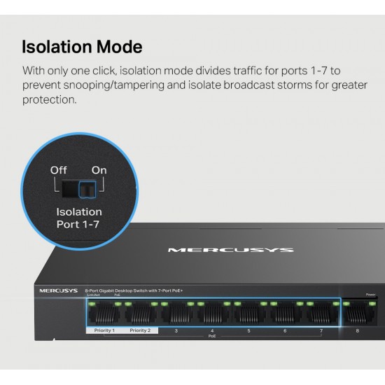 MERCUSYS Desktop Switch MS108GP, 8x 10/100/1000 Mbps, PoE+, Ver. 1.0