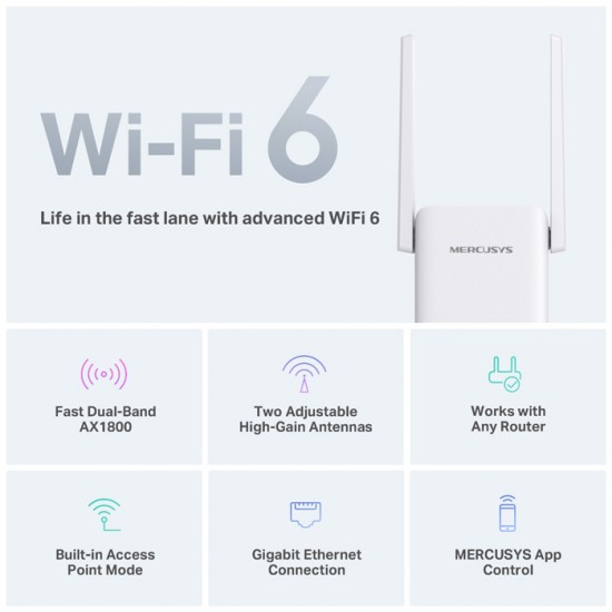 MERCUSYS range extender ME70X, Wi-Fi 6, 1800Mbps AX1800, Ver. 1.0