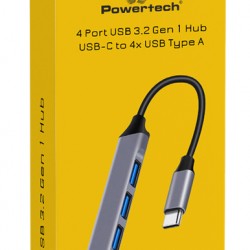 POWERTECH USB hub PT-1113, 4x θυρών, 5Gbps, USB-C σύνδεση, γκρι