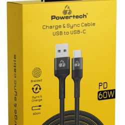 POWERTECH καλώδιο USB σε USB-C PTR-0129, PD 60W, copper, 60cm, μαύρο