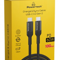 POWERTECH καλώδιο USB-C PTR-0135, PD 60W, 10Gbps, copper, 1m, μαύρο
