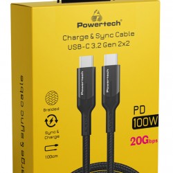 POWERTECH καλώδιο USB-C PTR-0136, PD 100W, 20Gbps, copper, 1m, μαύρο