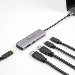 DELOCK USB hub 64239, 4x θυρών, 5Gbps, USB-C σύνδεση, γκρι