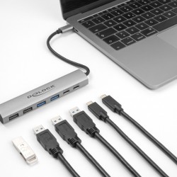 DELOCK USB hub 64232, 6x θυρών, 10Gbps, USB-C σύνδεση, γκρι