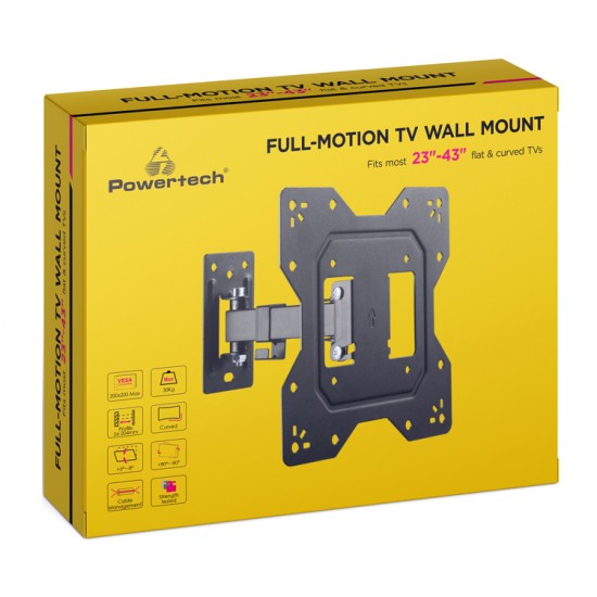 POWERTECH επιτοίχια βάση τηλεόρασης PT-1128, 23-43", έως 30kg, full motion
