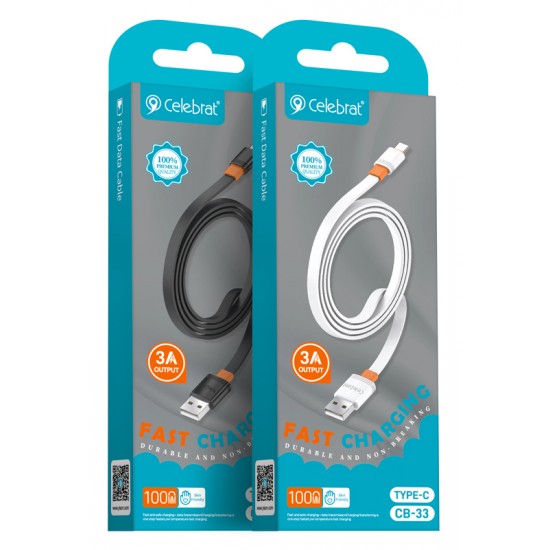 CELEBRAT καλώδιο USB-C σε USB CB-33C, flat, 3A, 1m, μαύρο