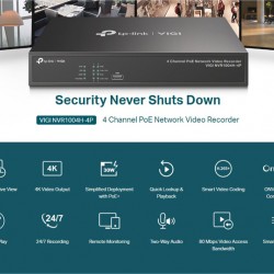 TP-LINK NVR καταγραφικό VIGI NVR1004H-4P, 8MP, 4 κανάλια PoE, Ver. 1.0