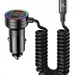 USAMS φορτιστής αυτοκινήτου US-CC167 με καλώδιο, USB/USB-C, 60W, μαύρος