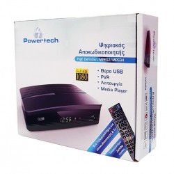 POWERTECH ψηφιακός δέκτης MPEG4 PT-370, DVB-T2, SCART & HDMI, προγρ. control