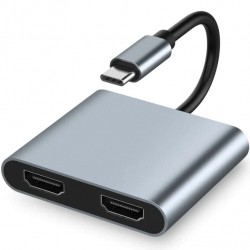 POWERTECH docking station CAB-UC083, 2 θυρών HDMI, USB-C, 4K, γκρι