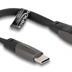 DELOCK καλώδιο USB-C 80750, 60W, flat, γωνιακό, 480 Mbps, 14cm, μαύρο