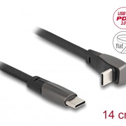 DELOCK καλώδιο USB-C 80750, 60W, flat, γωνιακό, 480 Mbps, 14cm, μαύρο