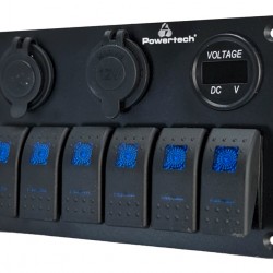 POWERTECH πάνελ σκαφών & οχημάτων PTL-020, πρίζα 12V/2x USB/6x διακόπτες