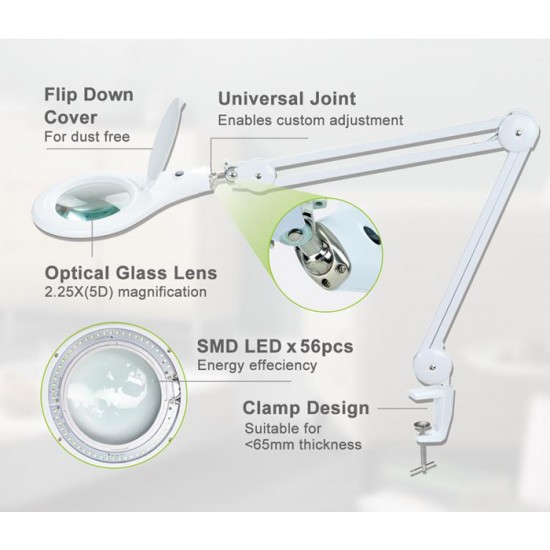 PROSKIT μεγεθυντικός φακός MA-1209LI με σφιγκτήρα, LED, 5D 2.25x, λευκός