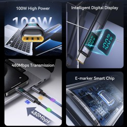 USAMS αντάπτορας USB-C US-SJ682 με οθόνη, 100W, γκρι